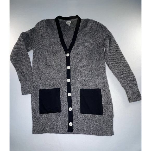 L.L. Bean Sweaters - L.L Bean Women's Coastal Cotton Sweater, Cardigan Size M‎ Gray Black Accents VTG